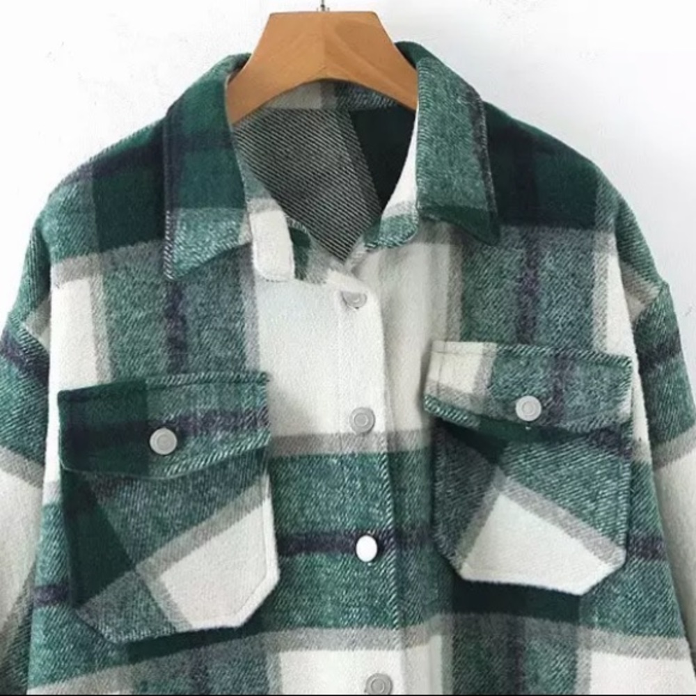 SOLD OUT Green Plaid Oversized Flannel Shacket Shirt Jacket - Picture 6 of 12